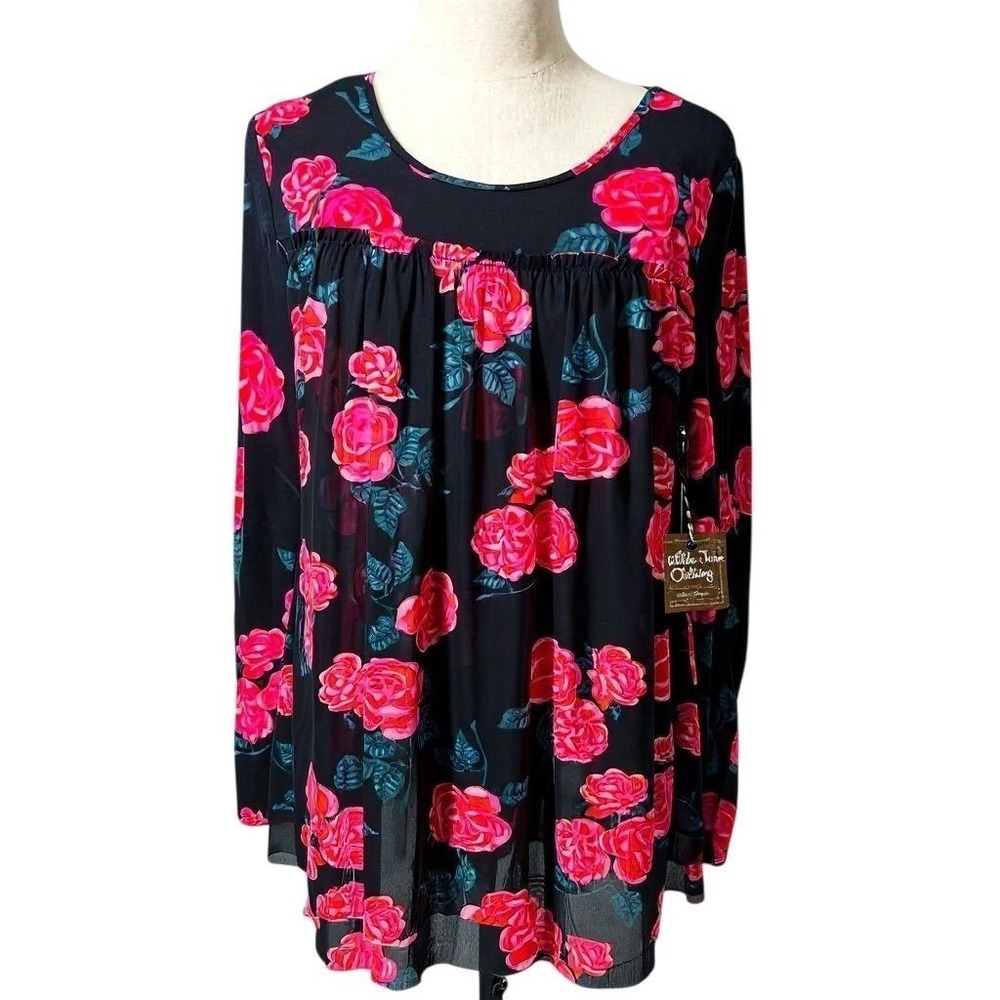 NEW Matilda Jane Women's XS Black Floral Long‎ Sleeve Blouse Winter Blooms